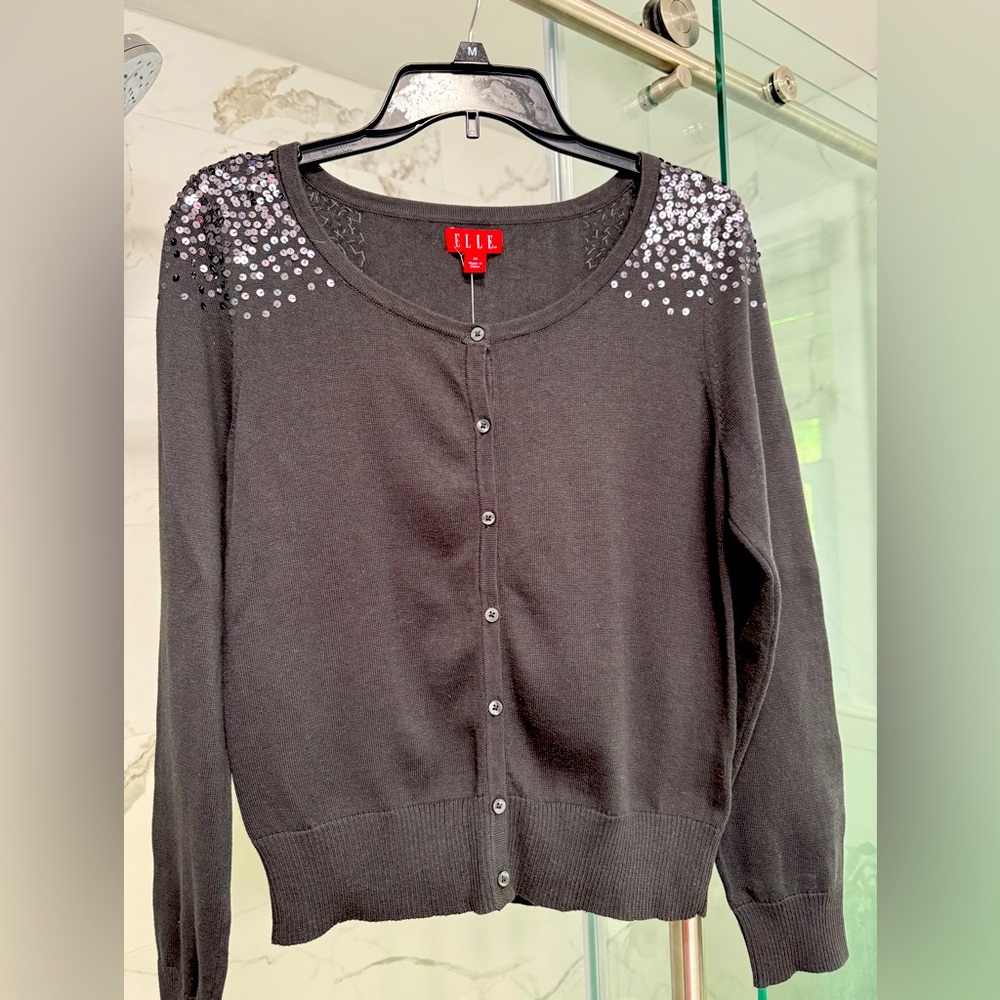 Elle Black Cardigan with Silver Embellishments